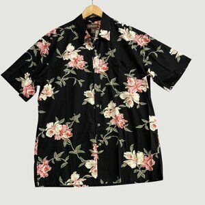 Cooke Street Men's L Hawaiian Islands Black Floral Short Sleeve Cotton n1102